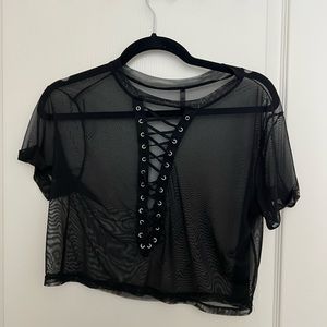 Mesh Lace Up Crop Top